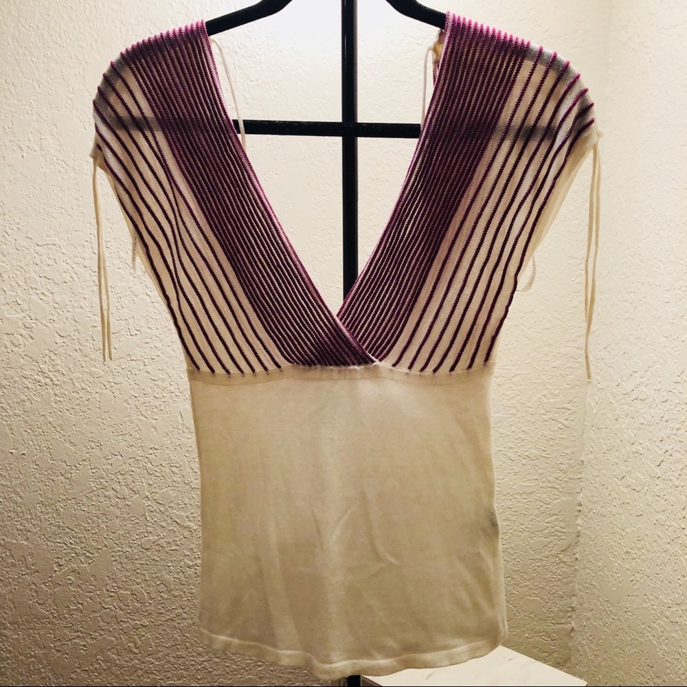 Rampage White and Purple Deep V Neck Top